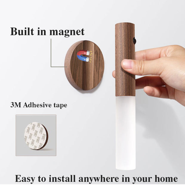 Auto LED USB Magnetic Wood Wireless Night Light