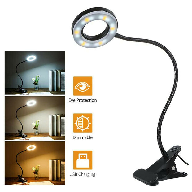 Clip On Lamp LED Flexible Arm USB Table Night Light